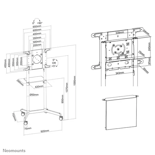 NS-M1250WHITE_06 Stand mobil de podea, Neomounts by Newstar NS-M1250WHITE, 37"-70", VESA max. 600x400, suporta pana la 70kg, inclinatie 5°, rotatie 90°, alb