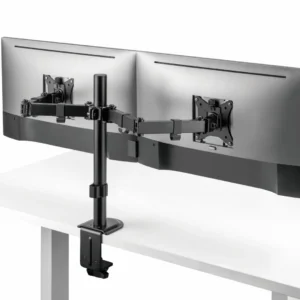 RESIG0000026027_11 Suport 2 monitoare SeriouxMM66-C024, brat articulat monitor, compatibilitate dimensiune ecran 17"-32", greutate maximă suportata: (per ecran): 9kg, VESA: 75x75, 100x100, inclinare: +45°~-45°, pivotare: +90°~-90°, rotația ecranului: + 180°~-180°, instalare: clemă, grommet