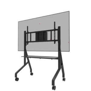 RESIG0000030103_01 Stand podea mobil/fix Neomounts FL50-575BL1; pentru display-uri cu diagonale 65"-110", sistem de prindere VESA 100x100~1100x600, greutate maxima suportata 125kg, fix, inaltime reglabila manual 1290-1360mm (4 presetari); polita AV max load 10kg, rack AV, management cabluri, 2 stalpi; pre-asamblat