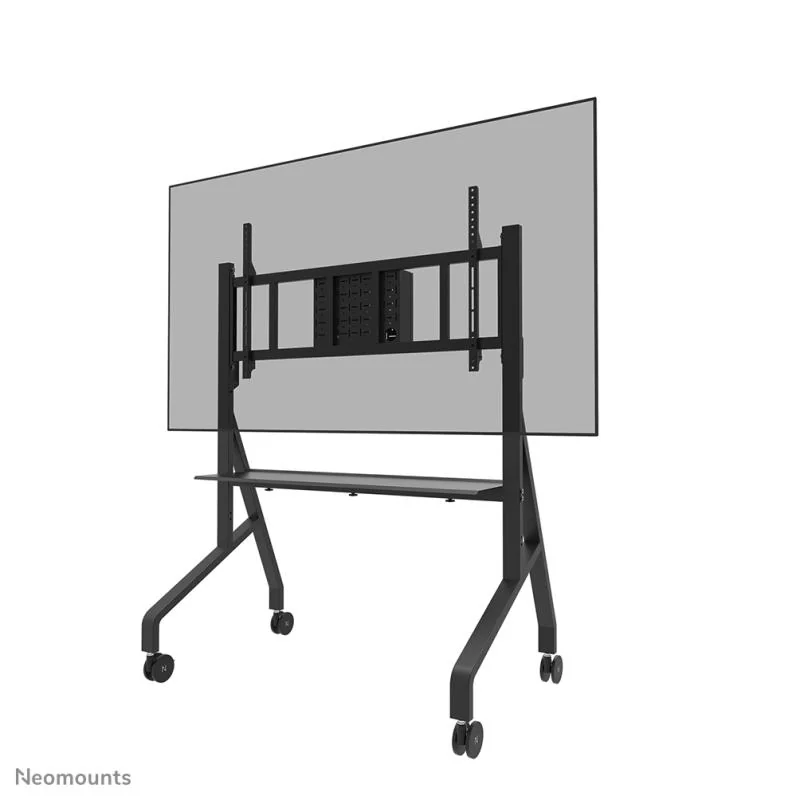 RESIG0000030103_03 Stand podea mobil/fix Neomounts FL50-575BL1; pentru display-uri cu diagonale 65"-110", sistem de prindere VESA 100x100~1100x600, greutate maxima suportata 125kg, fix, inaltime reglabila manual 1290-1360mm (4 presetari); polita AV max load 10kg, rack AV, management cabluri, 2 stalpi; pre-asamblat