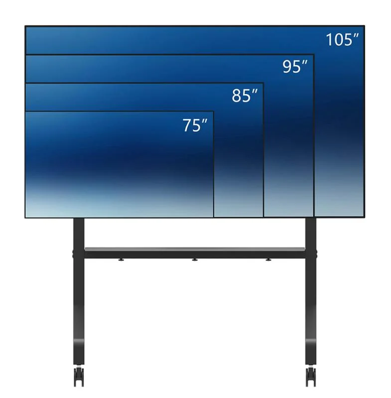 RESIG0000030103_04 Stand podea mobil/fix Neomounts FL50-575BL1; pentru display-uri cu diagonale 65"-110", sistem de prindere VESA 100x100~1100x600, greutate maxima suportata 125kg, fix, inaltime reglabila manual 1290-1360mm (4 presetari); polita AV max load 10kg, rack AV, management cabluri, 2 stalpi; pre-asamblat