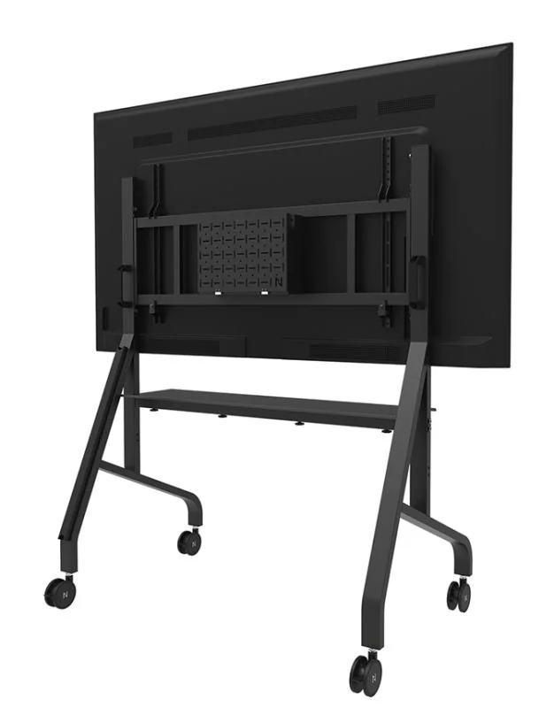 RESIG0000030103_05 Stand podea mobil/fix Neomounts FL50-575BL1; pentru display-uri cu diagonale 65"-110", sistem de prindere VESA 100x100~1100x600, greutate maxima suportata 125kg, fix, inaltime reglabila manual 1290-1360mm (4 presetari); polita AV max load 10kg, rack AV, management cabluri, 2 stalpi; pre-asamblat