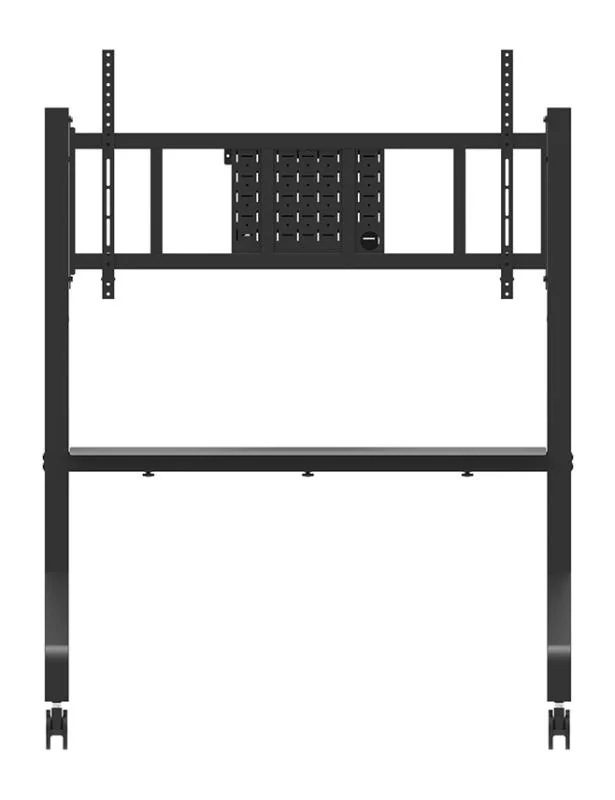 RESIG0000030103_08 Stand podea mobil/fix Neomounts FL50-575BL1; pentru display-uri cu diagonale 65"-110", sistem de prindere VESA 100x100~1100x600, greutate maxima suportata 125kg, fix, inaltime reglabila manual 1290-1360mm (4 presetari); polita AV max load 10kg, rack AV, management cabluri, 2 stalpi; pre-asamblat