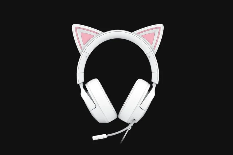 Casti Razer Kraken Kitty V3 X, frecventa raspuns 20 Hz – 28 kHz, sensibilitate 98 dBSPL / mW at 1 kHz by HATS si microfon unidirectional, sensibilitate microfon -42 ± 3 dBV / Pa, 1 kHz, alb