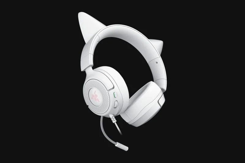 Casti Razer Kraken Kitty V3 X, frecventa raspuns 20 Hz – 28 kHz, sensibilitate 98 dBSPL / mW at 1 kHz by HATS si microfon unidirectional, sensibilitate microfon -42 ± 3 dBV / Pa, 1 kHz, alb