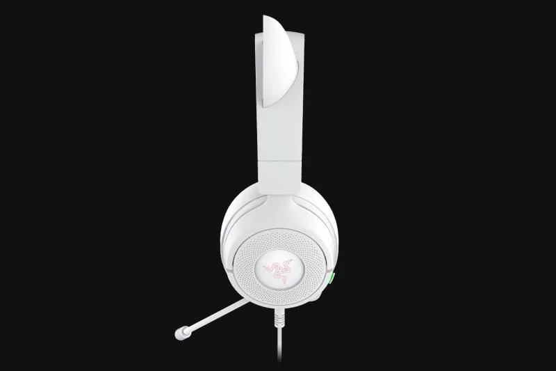 Casti Razer Kraken Kitty V3 X, frecventa raspuns 20 Hz – 28 kHz, sensibilitate 98 dBSPL / mW at 1 kHz by HATS si microfon unidirectional, sensibilitate microfon -42 ± 3 dBV / Pa, 1 kHz, alb
