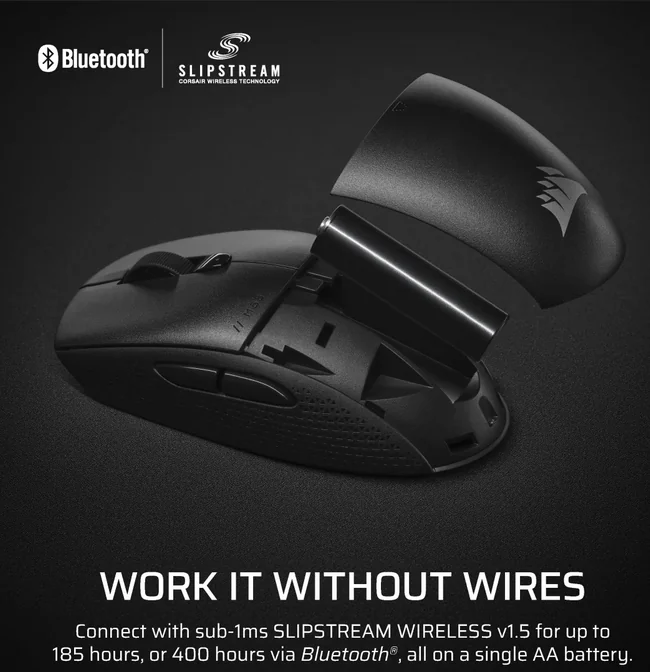 Mouse Gaming CORSAIR M55 WIRELESS, Optical, autonomie baterie 2.4GHz pana la 185 ore bluetooth pana la 400 de ore, DPI 24K, lungime cablu 1.8m