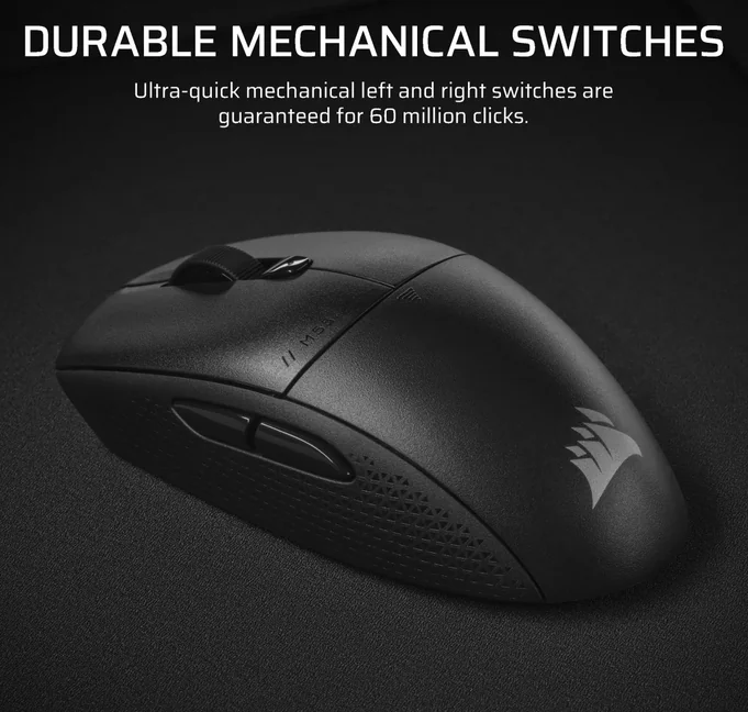 Mouse Gaming CORSAIR M55 WIRELESS, Optical, autonomie baterie 2.4GHz pana la 185 ore bluetooth pana la 400 de ore, DPI 24K, lungime cablu 1.8m