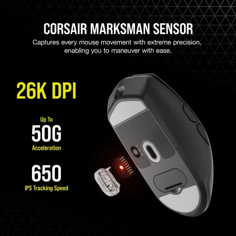 Mouse Gaming CORSAIR KATAR ELITE WIRELESS, 26k DPI, compatibilitate iCUE, 1 memory profile, autonomie de pana la 60 de ore 2.4GHz si de pana la 110 ore bluetooth