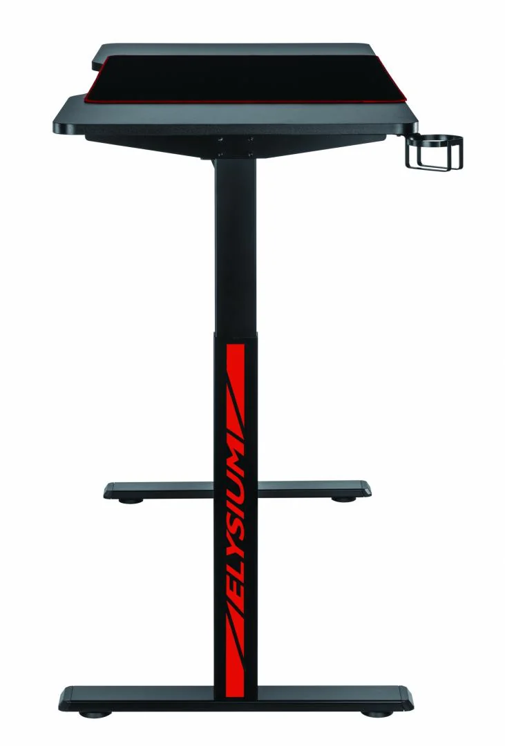 Birou gaming electric Serioux Elysium,  dimensiuni: 1400x600x730mm, greutate suportata: 60 kg, reglare electrica pe inaltime inaltime ajustabila: 750 - 1210 mm, putere 100~240V, max. Viteza: 25 mm/s, 1 mouse Pad inclus, suport casti, suport cana/pahar, Banda LED RGB
