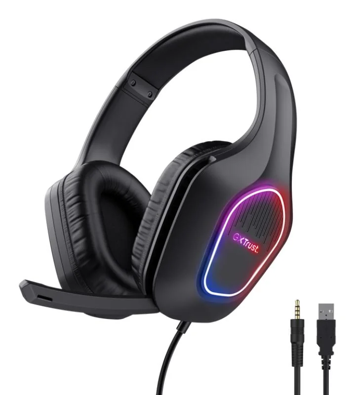 Casti cu fir Trust LED GXT 416 Zirox, cu microfon, interfata 3.5mm, USB- A, frecventa raspuns 20 Hz - 20.000 Hz, sensibilitate 90 dB, negru