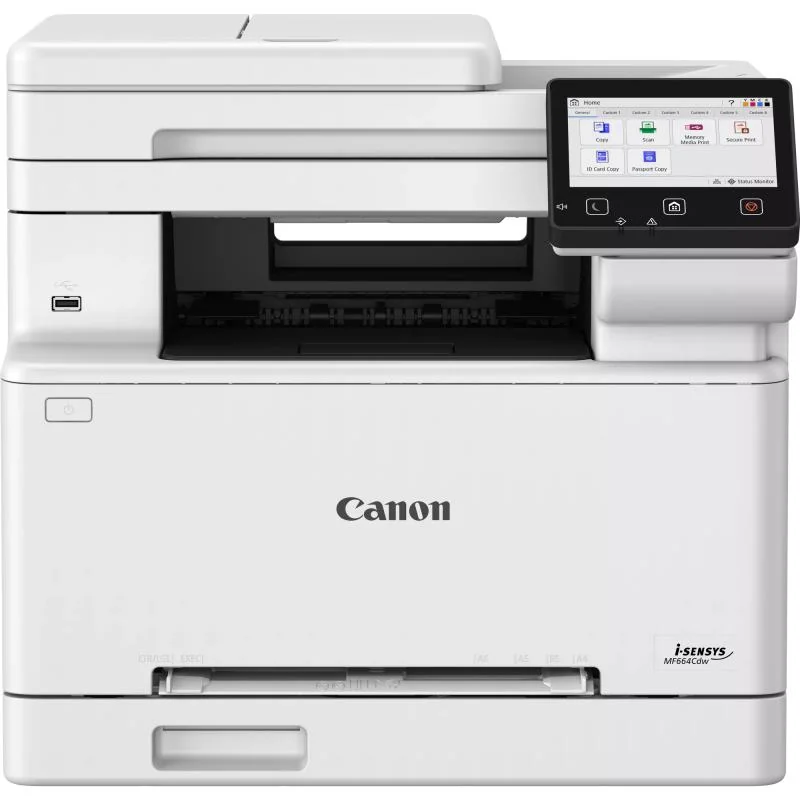 Multifunctional color Canon i-SENSYS MF664Cdw, Tehnologie: Laser, Format: A4, Functii: Print, copy, scan, Viteza printare max: 25ppm, Rezolutie 600x600dpi, max 1,200 × 1,200 dpi, Limbaje printare: UFR II, PCL 6, Duplex, copiere: viteza: 25ppm, Rezolutie: 600 × 600 dpi, zoom: 25 - 400%, Scanare