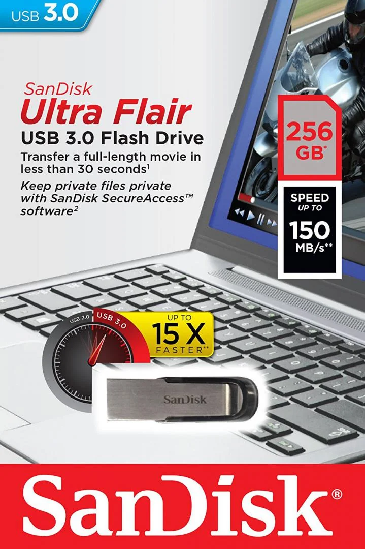 Memorie USB SanDisk Ultra Flair 256 GB, USB 3.0, Negru
