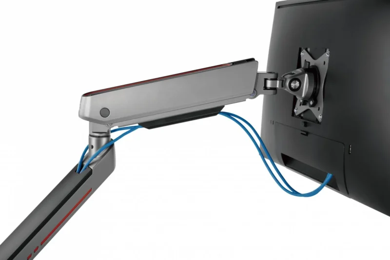Brat pentru monitor, Material: Oțel, Aluminiu, Plastic, Suprafață finisaj : acoperire cu Pulbere, Culoare: Alb Texturat Fin, Gri Spațial, Dimensiune compatibila ecran: 27"-45", tehnologie arc, Greutate maxima (pe ecran): 5~14 kg, Greutate maxima pentru ecran curbat (pe ecran): 5~12 kg