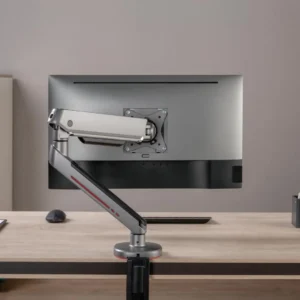 Brat pentru monitor, Material: Oțel, Aluminiu, Plastic, Suprafață finisaj : acoperire cu Pulbere, Culoare: Alb Texturat Fin, Gri Spațial, Dimensiune compatibila ecran: 27"-45", tehnologie arc, Greutate maxima (pe ecran): 5~14 kg, Greutate maxima pentru ecran curbat (pe ecran): 5~12 kg