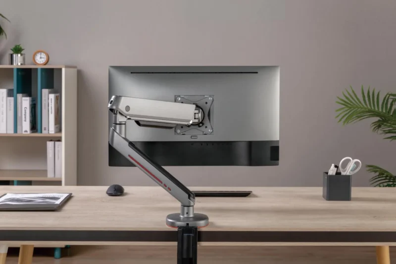 Brat pentru monitor, Material: Oțel, Aluminiu, Plastic, Suprafață finisaj : acoperire cu Pulbere, Culoare: Alb Texturat Fin, Gri Spațial, Dimensiune compatibila ecran: 27"-45", tehnologie arc, Greutate maxima (pe ecran): 5~14 kg, Greutate maxima pentru ecran curbat (pe ecran): 5~12 kg