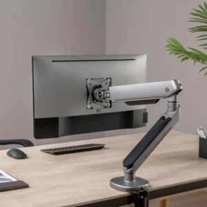 Brat pentru monitor, Material: Oțel, Aluminiu, Plastic, Suprafață finisaj : acoperire cu Pulbere, Culoare: Alb Texturat Fin, Gri Spațial, Dimensiune compatibila ecran: 27"-45", tehnologie arc, Greutate maxima (pe ecran): 5~14 kg, Greutate maxima pentru ecran curbat (pe ecran): 5~12 kg