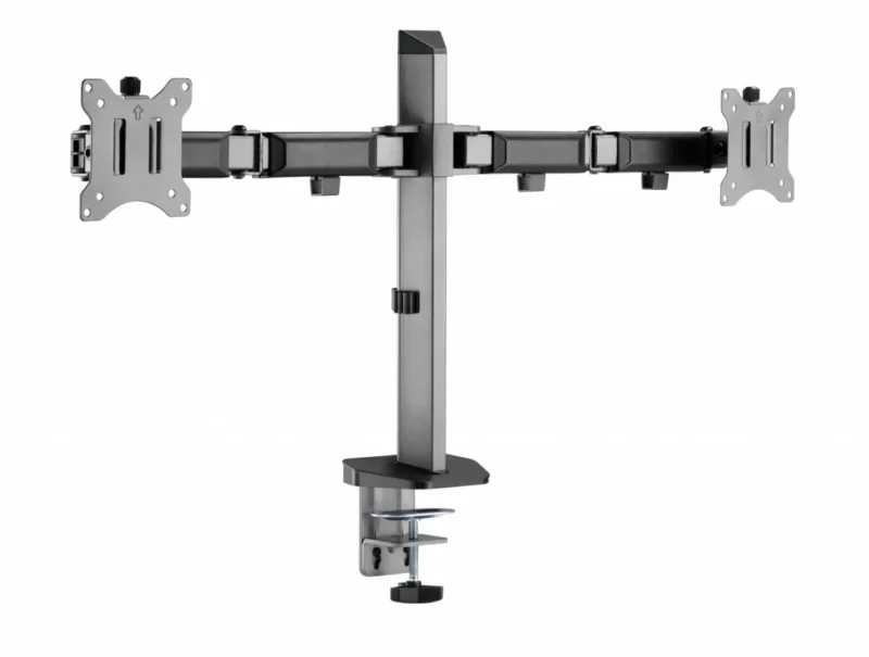 Suport 2 monitoare Serioux MM55-C024, compatibilitate  dimensiune ecran 17"-32",  greutate maximă suportata: (per ecran): 9kg, VESA: 75x75, 100x100, inclinare: +70°~-70°, pivotare: +90°~-90°, rotația ecranului: + 180°~-180°, instalare: clemă, grommet