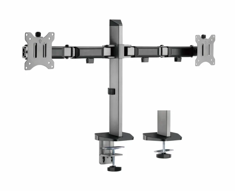 Suport 2 monitoare Serioux MM55-C024, compatibilitate  dimensiune ecran 17"-32",  greutate maximă suportata: (per ecran): 9kg, VESA: 75x75, 100x100, inclinare: +70°~-70°, pivotare: +90°~-90°, rotația ecranului: + 180°~-180°, instalare: clemă, grommet