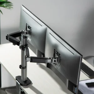 Suport 2 monitoare Serioux MM55-C024, compatibilitate  dimensiune ecran 17"-32",  greutate maximă suportata: (per ecran): 9kg, VESA: 75x75, 100x100, inclinare: +70°~-70°, pivotare: +90°~-90°, rotația ecranului: + 180°~-180°, instalare: clemă, grommet