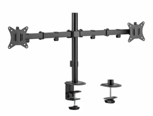 Suport 2 monitoare SeriouxMM66-C024, brat articulat monitor, compatibilitate dimensiune ecran 17"-32",  greutate maximă suportata: (per ecran): 9kg, VESA: 75x75, 100x100, inclinare: +45°~-45°, pivotare: +90°~-90°, rotația ecranului: + 180°~-180°, instalare: clemă, grommet