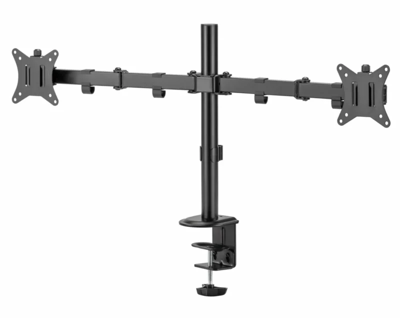 SRXA-MM66-C024_07 Suport 2 monitoare SeriouxMM66-C024, brat articulat monitor, compatibilitate dimensiune ecran 17"-32", greutate maximă suportata: (per ecran): 9kg, VESA: 75x75, 100x100, inclinare: +45°~-45°, pivotare: +90°~-90°, rotația ecranului: + 180°~-180°, instalare: clemă, grommet
