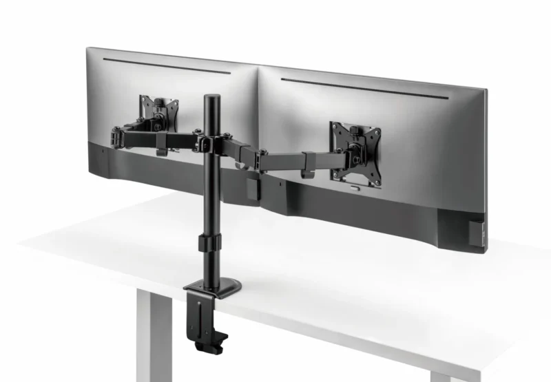SRXA-MM66-C024_11 Suport 2 monitoare SeriouxMM66-C024, brat articulat monitor, compatibilitate dimensiune ecran 17"-32", greutate maximă suportata: (per ecran): 9kg, VESA: 75x75, 100x100, inclinare: +45°~-45°, pivotare: +90°~-90°, rotația ecranului: + 180°~-180°, instalare: clemă, grommet