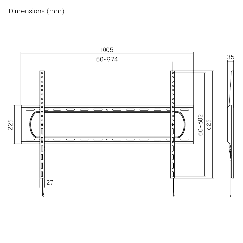 SRXA-TV7369F_07 Suport TV Serioux TV TV7369F 60"-120", Tip: Fix, dimensiuni: 35x1005x625mm, compatibilitate dimensiune ecran: 60"-120", compatibilitate VESAx: 50x50, 75x75, 100x100, 100x150, 150x100, 100x200, 200x100, 150x150, 200x200, 200x300, 300x200, 200x400, 400x200, 300x300, 300x400, 400x300, 600x200