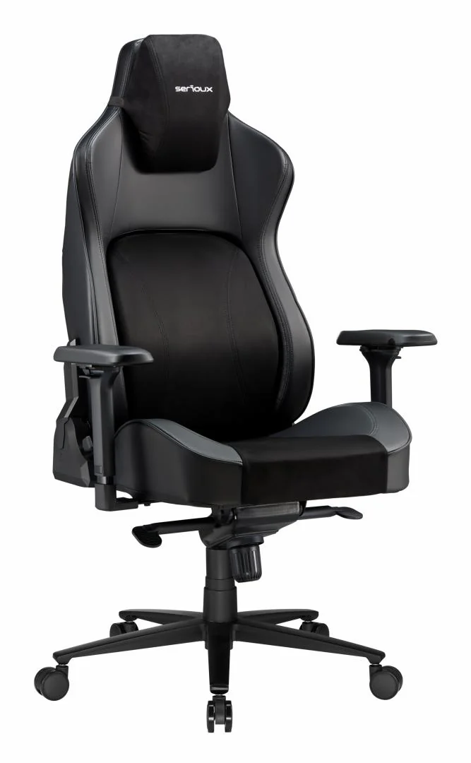 Scaun Gaming Serioux Prime, Capacitate greutate: 150 kg, Material suprafață: Piele, Material textil, Tip cotieră: Cotieră 4D, Tip mecanism: Mecanism tip broască, Tip pârghie pneumatică: 100 mm, ridicare pe gaz clasa 4, Tip bază: 350 mm, bază din aluminiu, Tip roți: 60 mm, roți din poliuretan