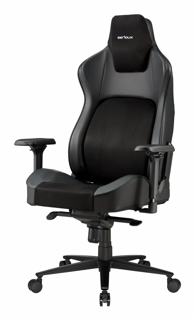 Scaun Gaming Serioux Prime, Capacitate greutate: 150 kg, Material suprafață: Piele, Material textil, Tip cotieră: Cotieră 4D, Tip mecanism: Mecanism tip broască, Tip pârghie pneumatică: 100 mm, ridicare pe gaz clasa 4, Tip bază: 350 mm, bază din aluminiu, Tip roți: 60 mm, roți din poliuretan