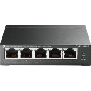 "5-Port Gigabit Easy Smart Switch with 4-Port PoE+ PORT: 4× Gigabit PoE+ Ports, 1× Gigabit Non-PoE Ports SPEC: 802.3af/at, 120 W PoE Power, Desktop Steel Case FEATURE: PoE Auto Recovery, MTU/Port/Tag-based VLAN, QoS, IGMP Snooping, Web/Utility Management, Plug and Play"