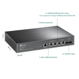 "JetStream™ 4-Port 10GBase-T and 2-Port 10GE SFP+ L2+ Managed Switch with 4-Port PoE++ PORT: 4× 10G PoE++ Ports, 2× 10G SFP+ Slots, RJ45/Micro-USB Console Port SPEC: 802.3bt/at/af, 200 W PoE Power, 1U 13-inch Rack-mountable Steel Case FEATURE: Integration with JetStream™ SDN Controller,Static