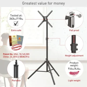 Suport tripod portabil de podea pentru TV plat/curbat Barkan, 13" - 65", VESA 400x400mm, Max 110kg, Negru