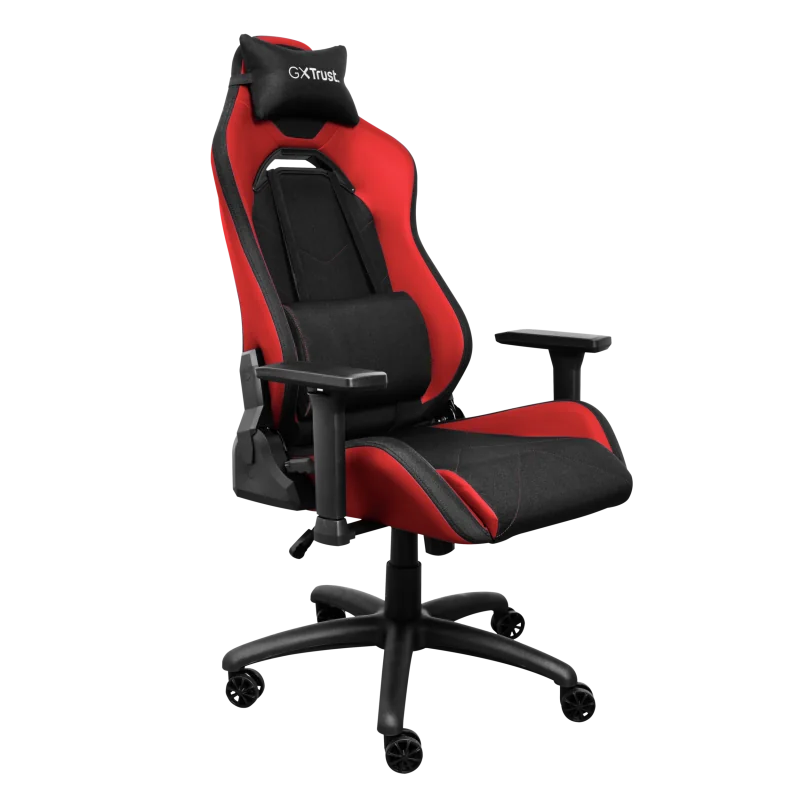 Scaun gaming Trust GXT 714B Ruya Comfortable, roti, ridicare pe gaz clasa 4, adjustabil pe inaltime, material plastic + PU leather, greutate maxima suportata 150 kg, negru/rosu