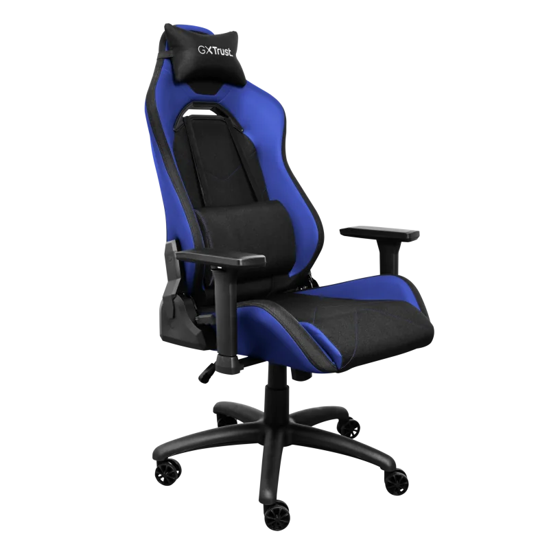 Scaun gaming Trust GXT 714B Ruya Comfortable, roti, ridicare pe gaz clasa 4, adjustabil pe inaltime, material plastic + PU leather, greutate maxima suportata 150 kg, negru/albastru