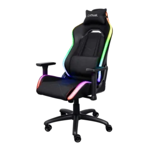 Scaun gaming Trust GXT 719 Ruya, iluminare RGB, 5 roti, ridicare pe gaz clasa 4, adjustabil pe inaltime, material piele PU si plastic, greutate maxima suportata 150 kg, negru