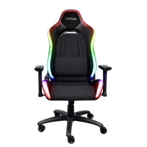 Scaun gaming Trust GXT 719 Ruya, iluminare RGB, 5 roti, ridicare pe gaz clasa 4, adjustabil pe inaltime, material piele PU si plastic, greutate maxima suportata 150 kg, negru