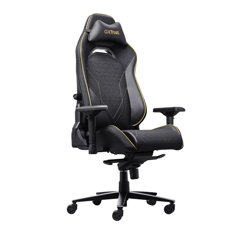 Scaun gaming Trust GXT 721 Ruya Pro Premium, iluminare RGB, 5 roti, ridicare pe gaz clasa 4, adjustabil pe inaltime, material piele PU, greutate maxima suportata 150 kg, negru