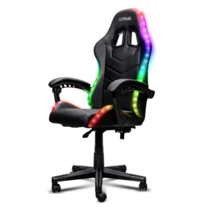 Scaun gaming Trust GXT 704 Roniq RGB, 5 roti, gas lift clasa 3, ajustabil pe inaltime, material PU leather, greutate maxima suportat 110 kg, negru
