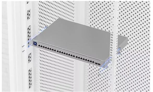 Ubiquiti UniFi Switch, USW-ENTERPRISE-24, interfata:  24 x 10GbE RJ45, 2 x 25G SFP28, SMB Layer 3 Gigabit Ethernet switch,  Switching capacity: 580 Gbps, Forwarding rate: 431.52 Mpps, Consum: 100W, 1.3" LCM color touchscreen.
