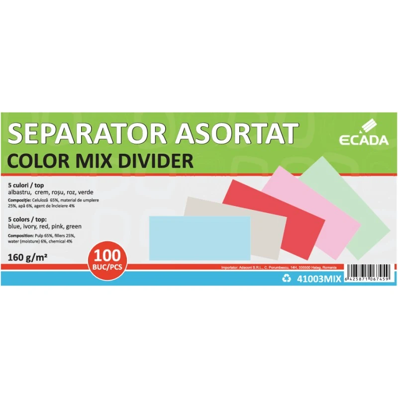 SEPARATOR CARTON 10.5X24CM 160G SET 100 CULORI ASORATE ECADA 41003MIX SEPARATOR CARTON 10.5X24CM 160G SET 100 CULORI ASORATE ECADA 41003MIX