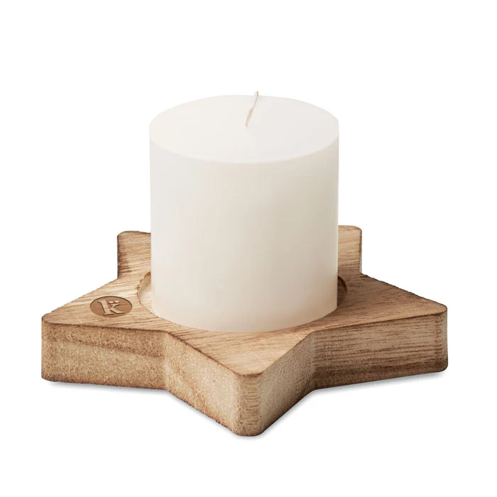 Bază decorativă din lemn în formă de stea și lumânare cu parfum de vanilie Lotus