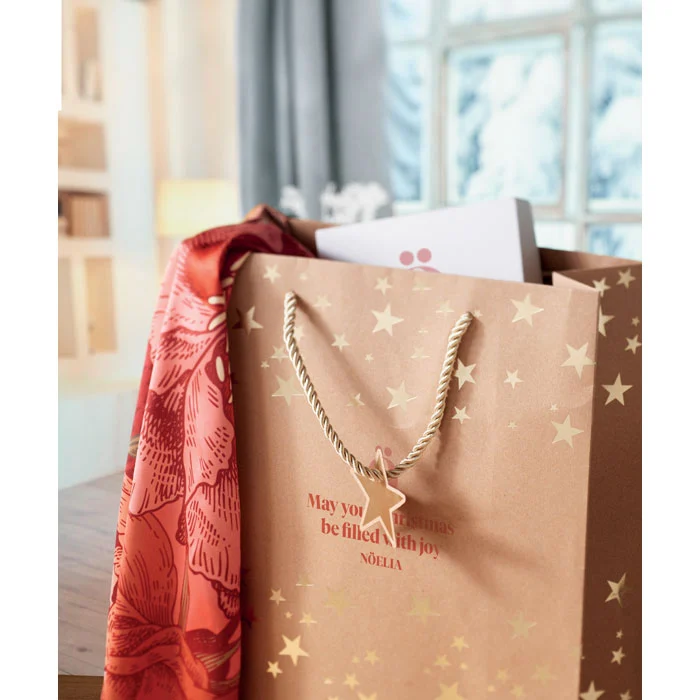 Pungă elegantă de hârtie kraft pentru cadouri cu model de sezon Sparkle