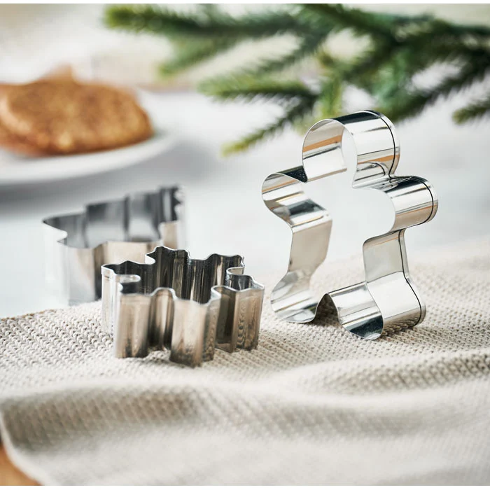Set de 3 forme de prăjituri din oțel inoxidabil cu modele de Crăciun Cookies