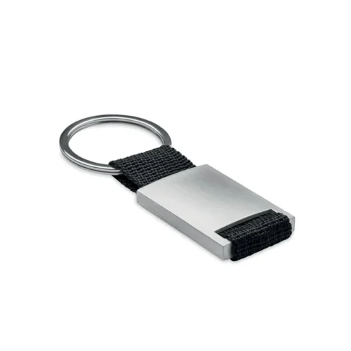 Breloc dreptunghiular din aliaj de zinc cu bandă colorată din poliester Tech
