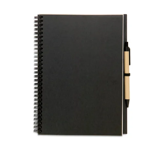 Carnet din hârtie reciclată cu pix și spirală Bloquero Plus