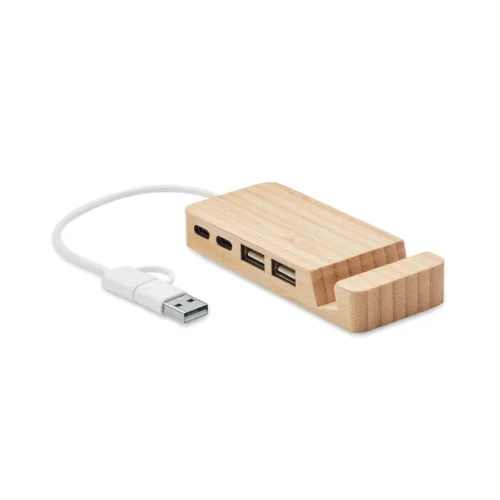 Hub USB-C/A cu 4 porturi în carcasă de bambus Hubstand