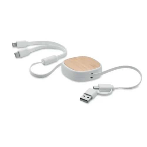 Cablu de încărcare retractabil multi-USB din ABS cu detalii din bambus în partea Togobam