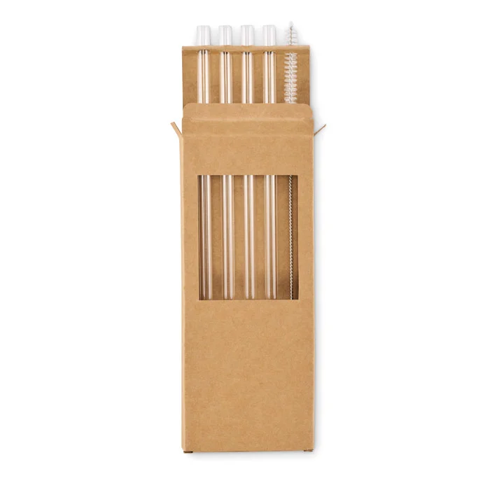 Pachet de 4 paie reutilizabile din sticlă borosilicată înaltă cu 1 perie Glaw