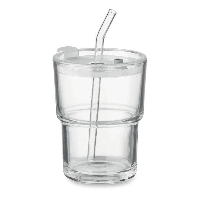 Pahar de sticlă cu capac, inclusiv pai de sticlă detașabil Sip